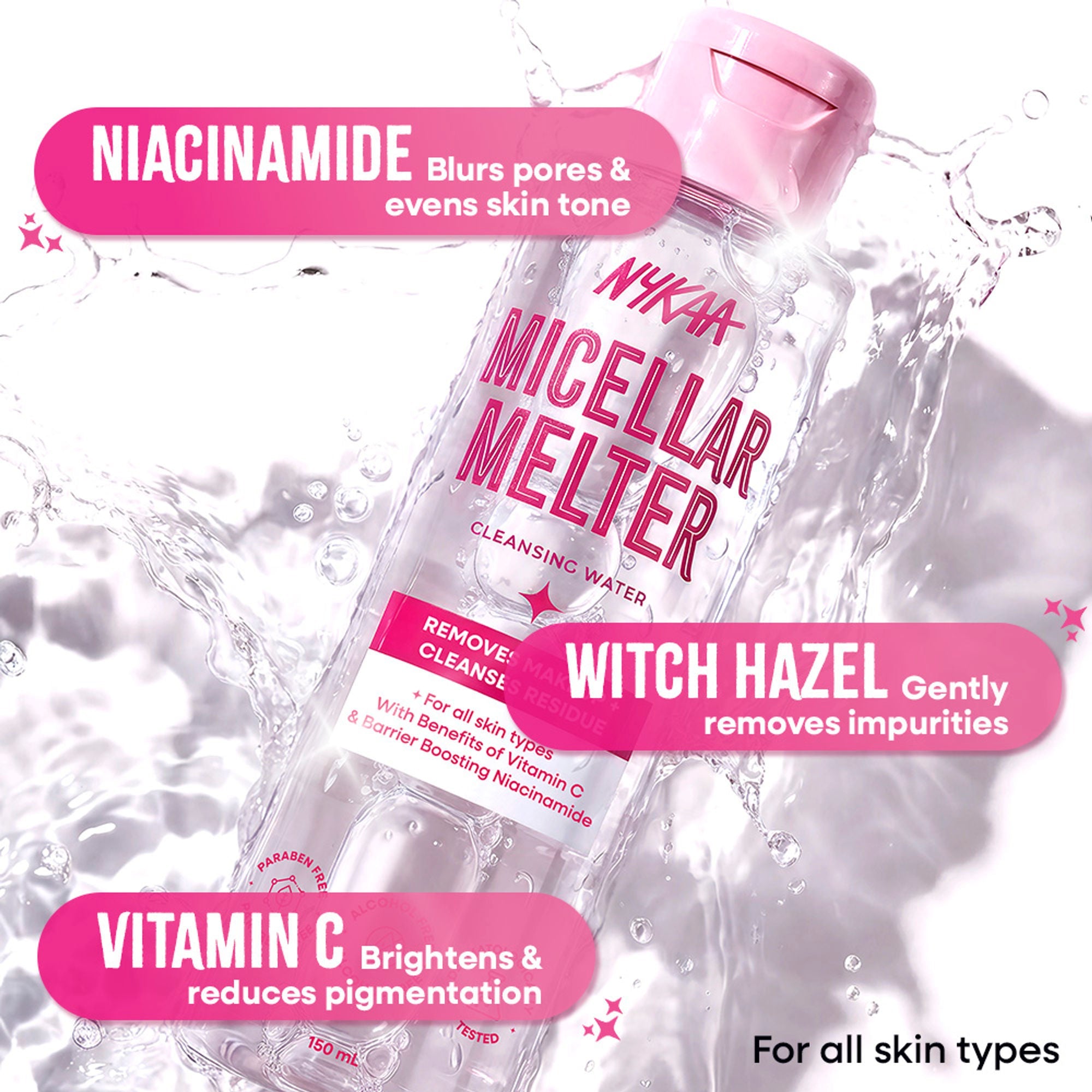 Nykaa Micellar Melter Cleansing Water - Sensitive Skin Gentle Cleanser With Vitamin C & Niacinamide