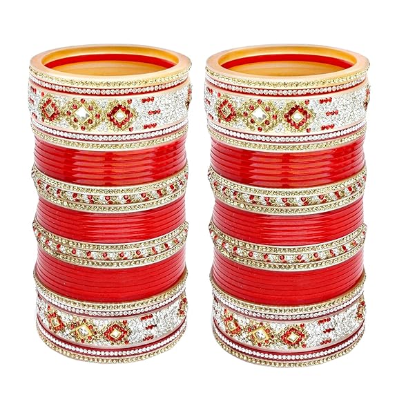Tehzeeb Creation Bridal Bangle Set Dhanteras/Diwali/Bhai Dooj Collection Designer Red Color Punjabi Choora Wedding Chura, Chuda for Womens THZ473