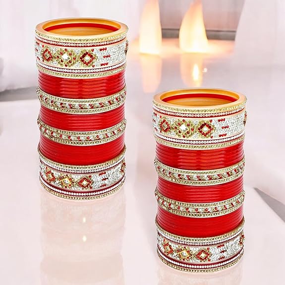 Tehzeeb Creation Bridal Bangle Set Dhanteras/Diwali/Bhai Dooj Collection Designer Red Color Punjabi Choora Wedding Chura, Chuda for Womens THZ473