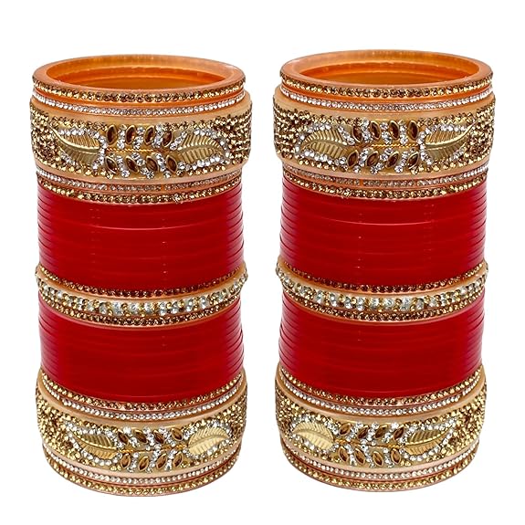 Tehzeeb Creation Bridal Bangle Set Dhanteras/Diwali/Bhai Dooj Collection Red Designer Chura Wedding Punjabi Choora Fashion Jewellery Chuda Set for Women THZ477