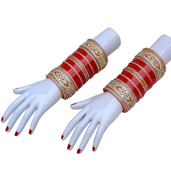 Tehzeeb Creation Bridal Bangle Set Dhanteras/Diwali/Bhai Dooj Collection Red Designer Chura Wedding Punjabi Choora Fashion Jewellery Chuda Set for Women THZ478