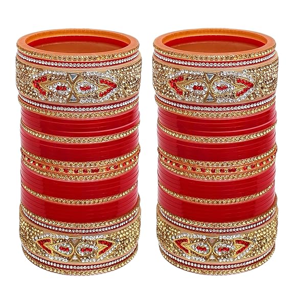 Tehzeeb Creation Bridal Bangle Set Dhanteras/Diwali/Bhai Dooj Collection Red Designer Chura Wedding Punjabi Choora Fashion Jewellery Chuda Set for Women THZ478
