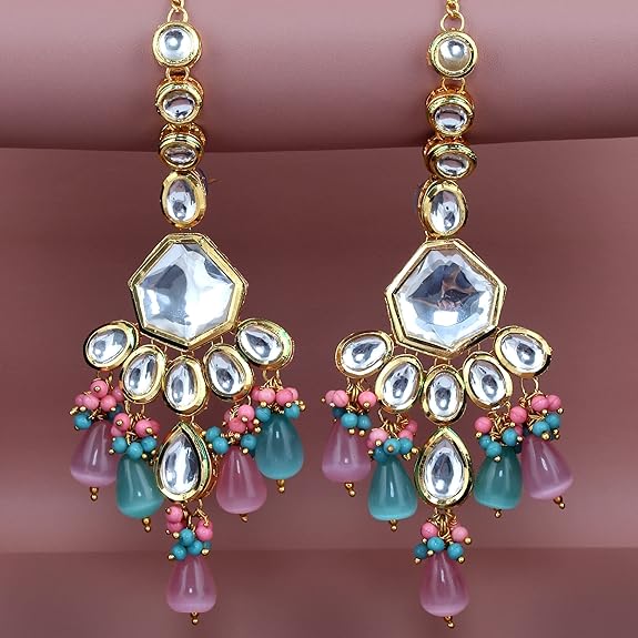 Tehzeeb Creation Meenakari 18K Gold Plated Multi Color Uncut dibbi Kundan Combo Necklace Set For Women THZ480