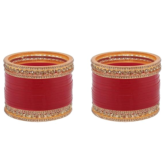 Tehzeeb Creation Bridal Bangle Set Wedding punjabi chuda, Designer chura CZ Stone Maroon Color Choora Set for Women THZ484