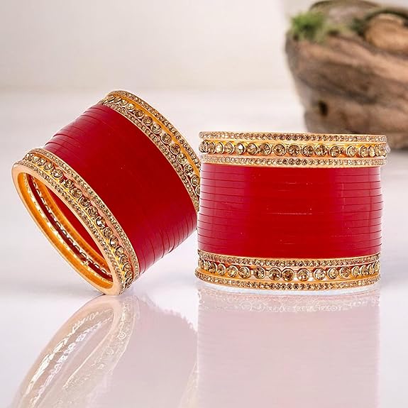 Tehzeeb Creation Bridal Bangle Set Wedding punjabi chuda, Designer chura CZ Stone Maroon Color Choora Set for Women THZ484