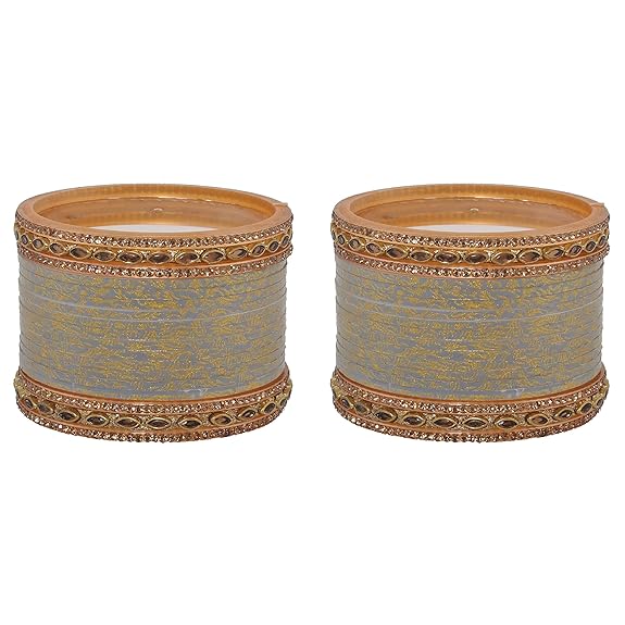 Tehzeeb Creation Bridal Bangle set Wedding Punjabi chuda Designer chura CZ Stone with Kundan Stone Grey Color choora THZ485