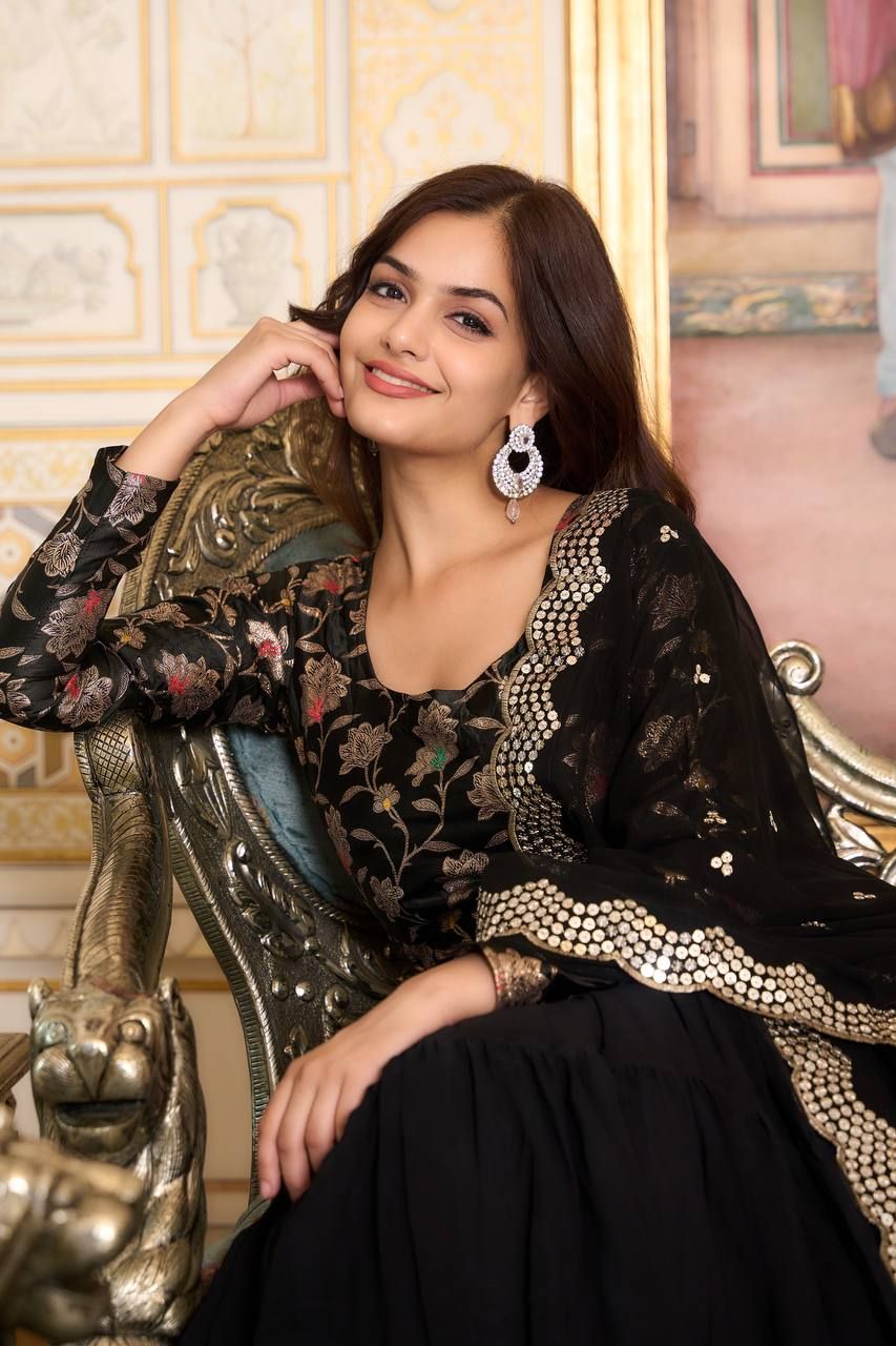 Aastha Black Fox Georgette with Micro Cotton pure zecard work