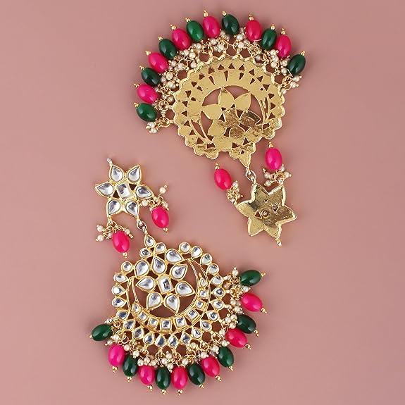 Tehzeeb CreationEthnic Gold Plating Padmavat Jewelry Kundan Necklace Set for Girls & Women THZ494