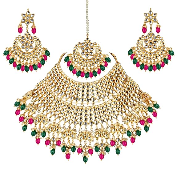 Tehzeeb CreationEthnic Gold Plating Padmavat Jewelry Kundan Necklace Set for Girls & Women THZ494