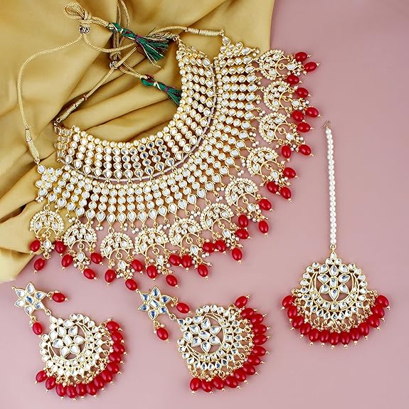 Tehzeeb Creation Ethnic Gold Plating Padmavat Jewelry Kundan Necklace Set for Girls & Women THZ495