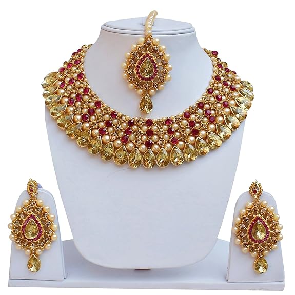 Tehzeeb CreationStunning Stone Gold Plated Necklace Set for Girls & Women THZ496