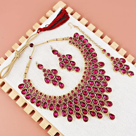 Tehzeeb Creation Designer Gold Plated Elegant Stone Necklace Set For Women & Girls THZ497