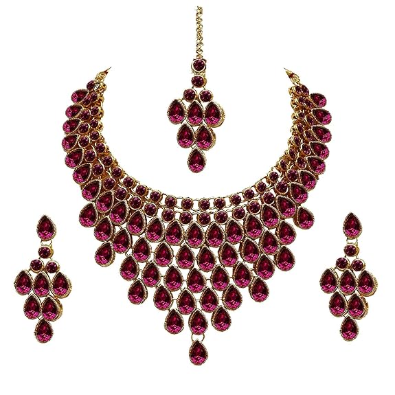 Tehzeeb Creation Designer Gold Plated Elegant Stone Necklace Set For Women & Girls THZ497