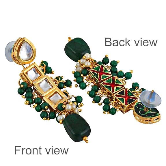 Tehzeeb Creation Back Meenakari 18k Gold Plated Square Shape Tika Earring Combo Jewellery Set Uncut Kundan Big Faux Kundan Dibbi Kundan Choker Necklace Set for Girl's & Women THZ499