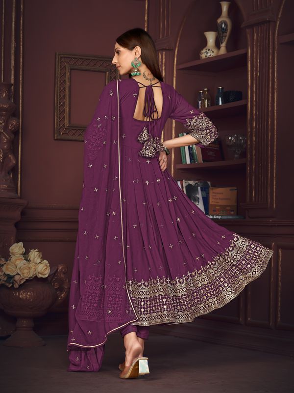 Aastha Purple with Net top fabric Georgette Crepe Net Bottom fabric