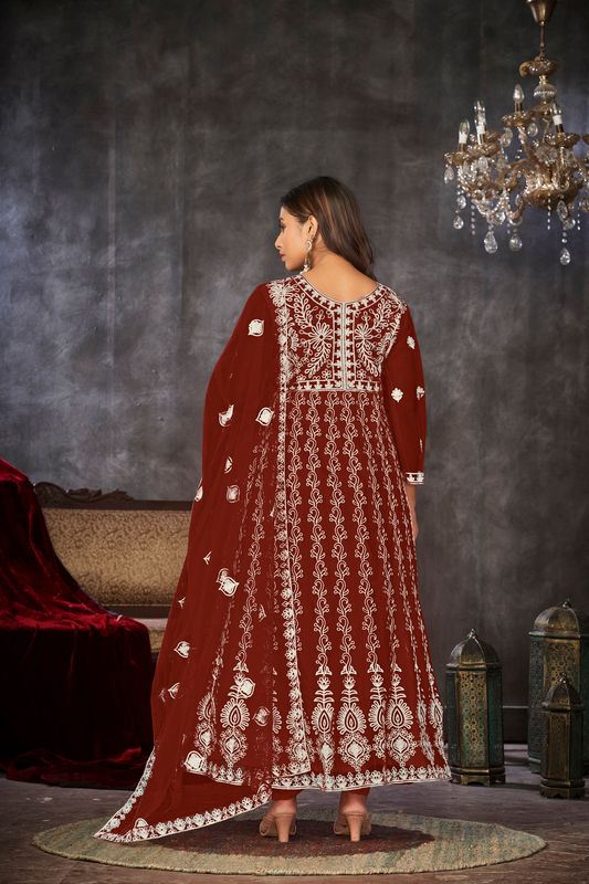 Aastha Maroon Dupatta with Net top fabric Georgette Crepe Bottom fabric