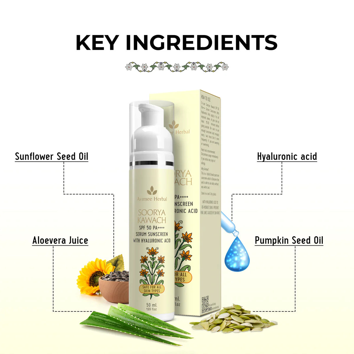 Avimee herbal Soorya Kawach SPF 50 PA++++ Hyaluronic Acid Serum Sunscreen