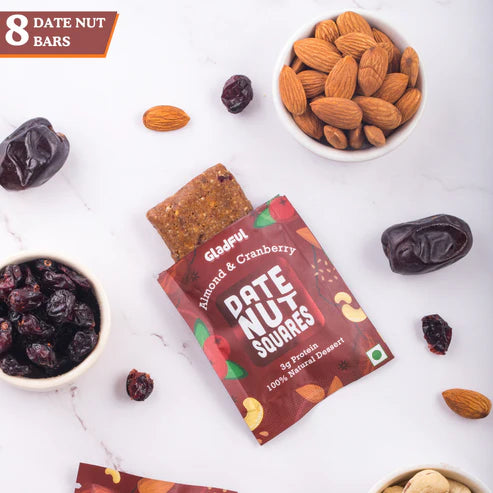 Gladful Date Nut Squares - Almond & Cranberries: 8 Bars