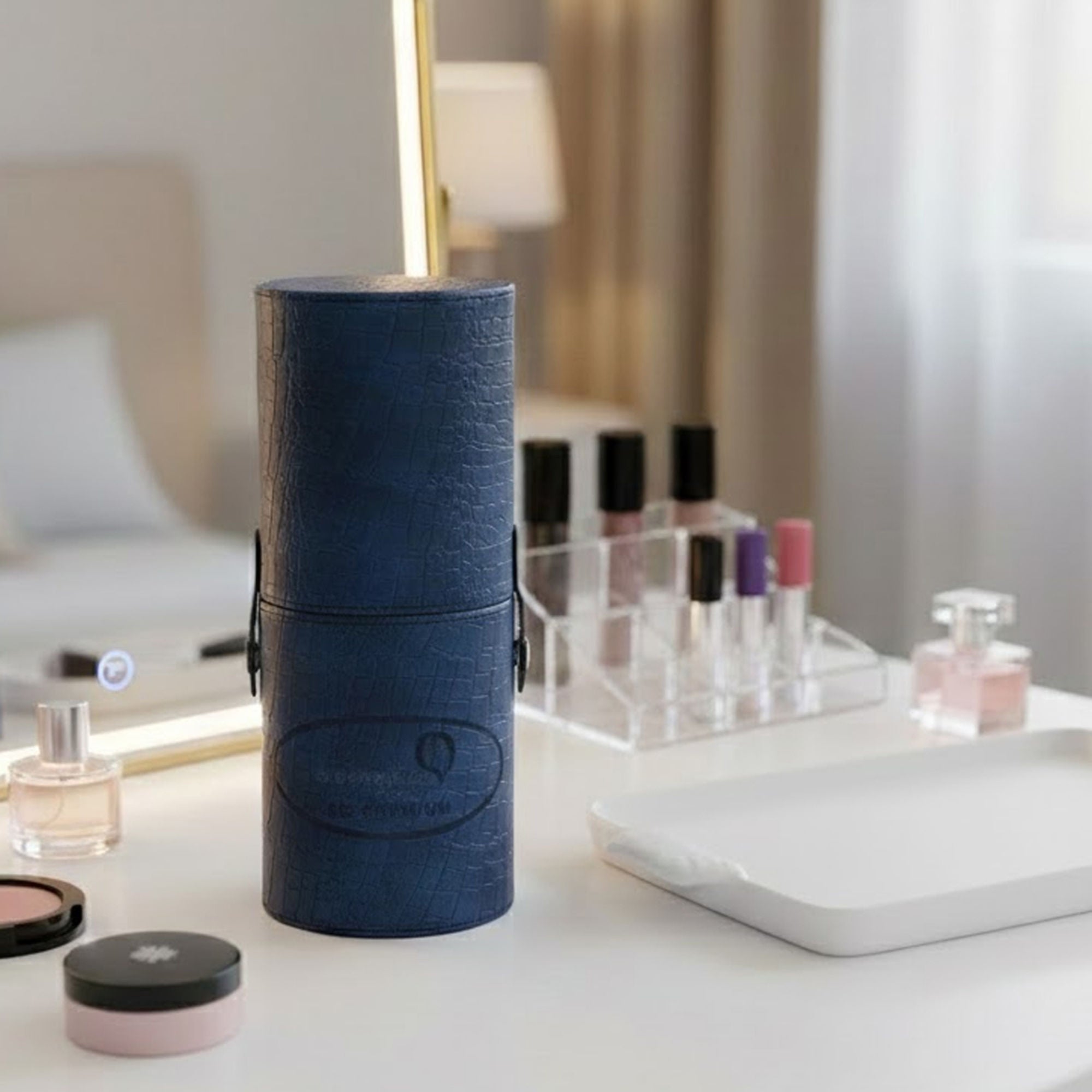 London Prime Cosmetics Brush Holder Cylinder Shaped Blue