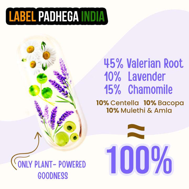 WildOak Melatonin Free Non-Addictive Sleeping Pills | Deep Sleep | Valerian Roots, Lavender & Chamomile | Naturally Improves Sleep Cycle in Few Weeks | Nerve & Anxiety Relaxation | 60 Veg Capsules