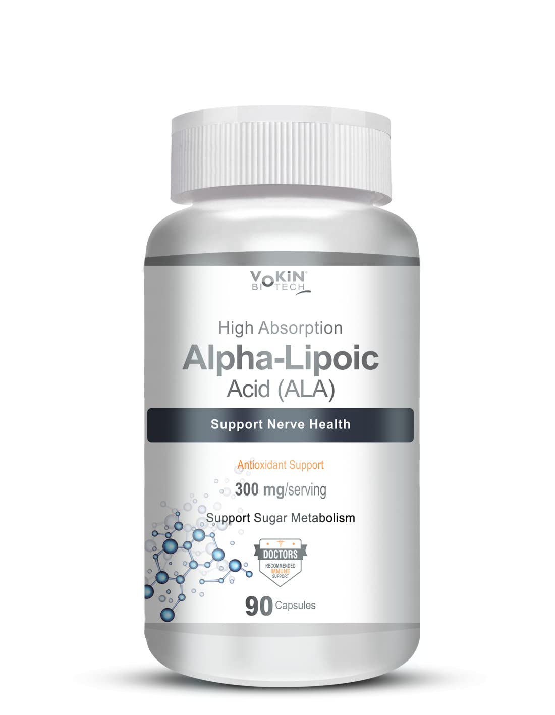 Vokin Biotech Alpha Lipoic Acid (ALA) 300 mg- Support Nerve Health & Sugar Metabolism)