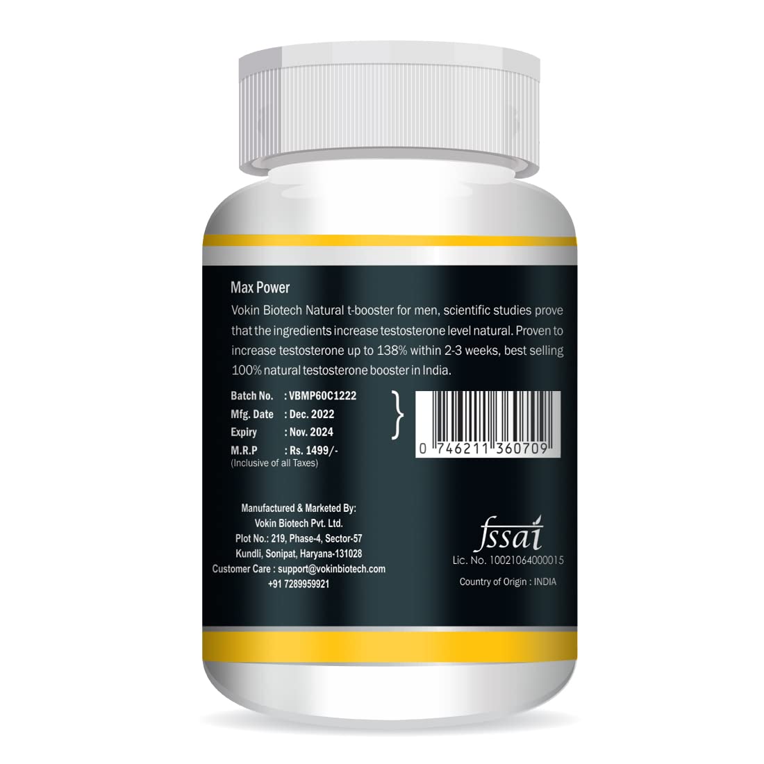 Vokin Biotech 100% Natural Max Power 800MG Testosterone Booster And Bodybuilding Supplement