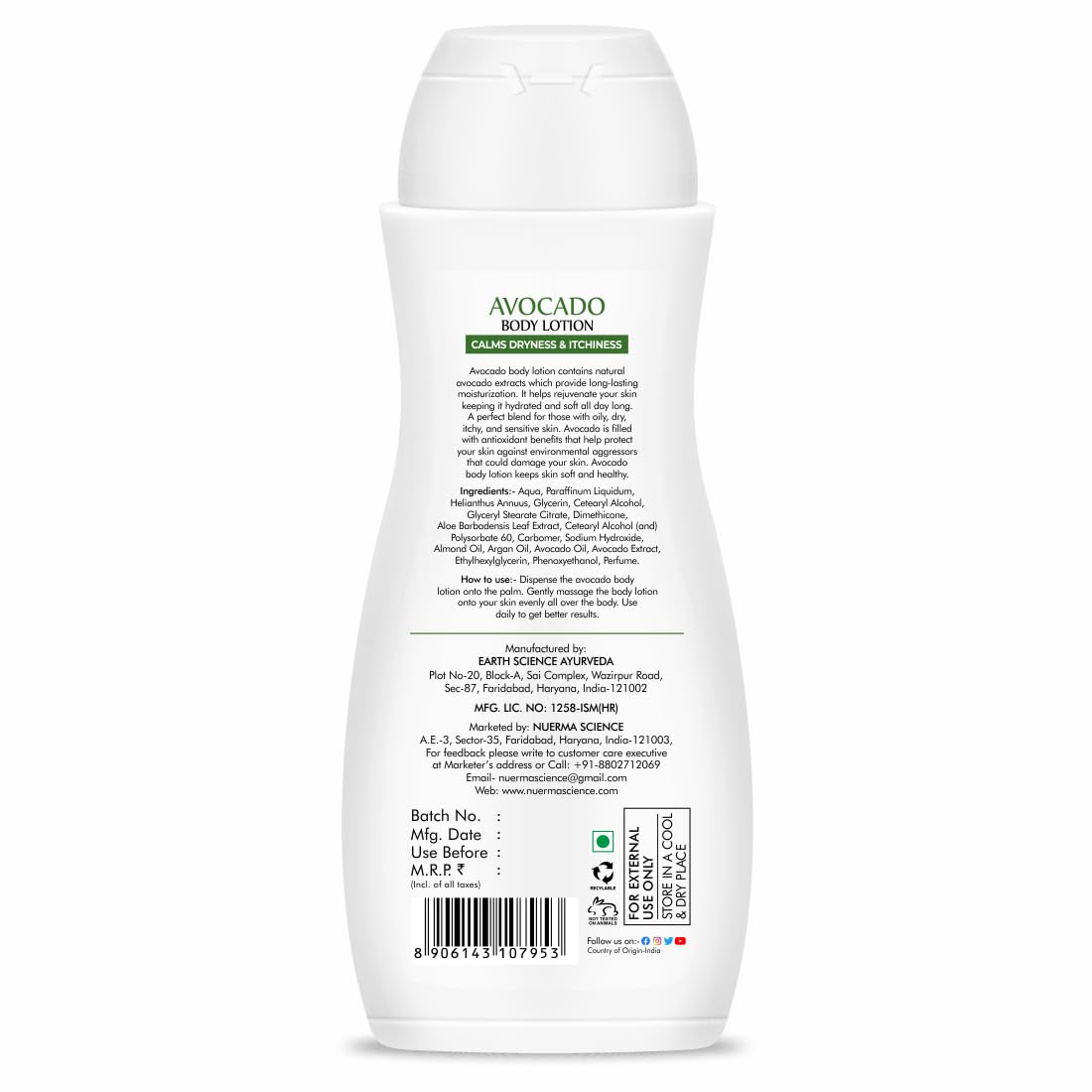 Nuerma Science Avocado Moisturizing Body Lotion for Dry & Sensitive Skin with 24 hr Nourishment