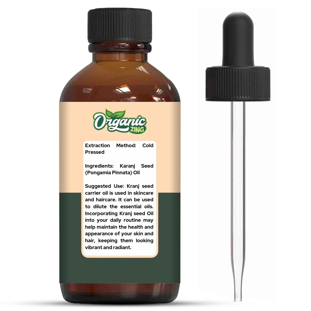Organic Zing Karanj Seed (Pongamia Pinnata) Oil | Pure & Natural Carrier Oil for Skincare, Hair Care & Massage