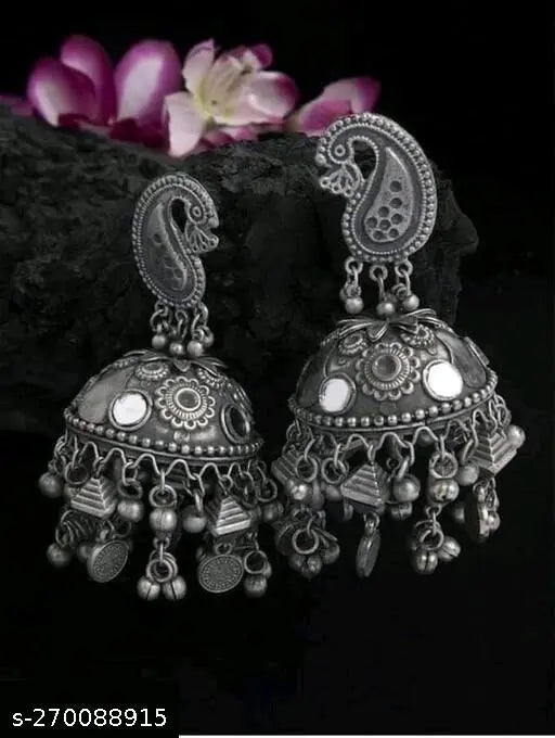 WOMENS BLACK OXIDISED EARRINGS WITH GHUNGHROO THZ054