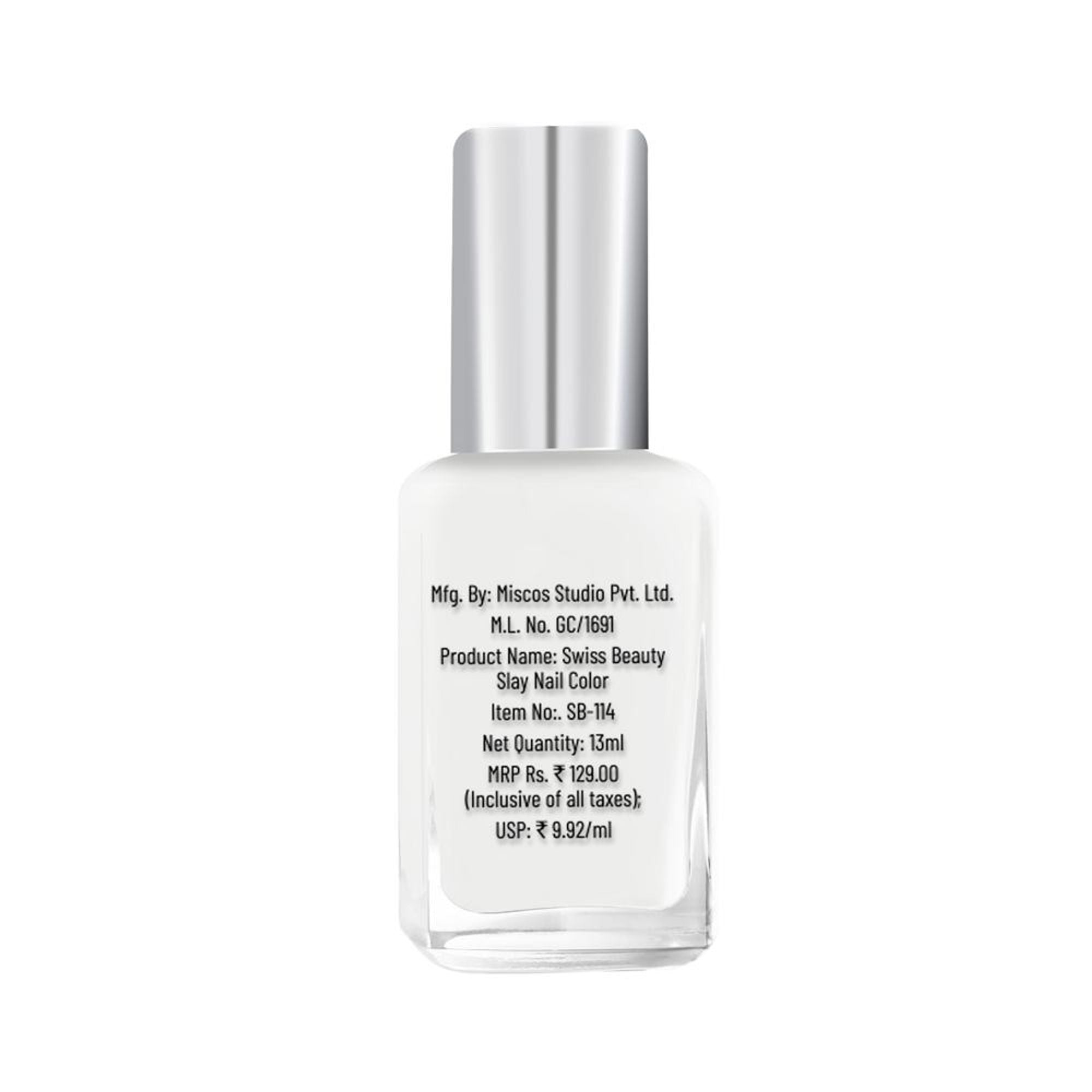 Swiss Beauty Slay Nail Color Ultra Shine Formulation - 23 Flat White