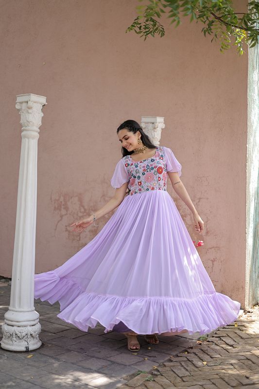 Aastha Purple Faux Georgette with Gown Sequins Multithreaded Embroidered work