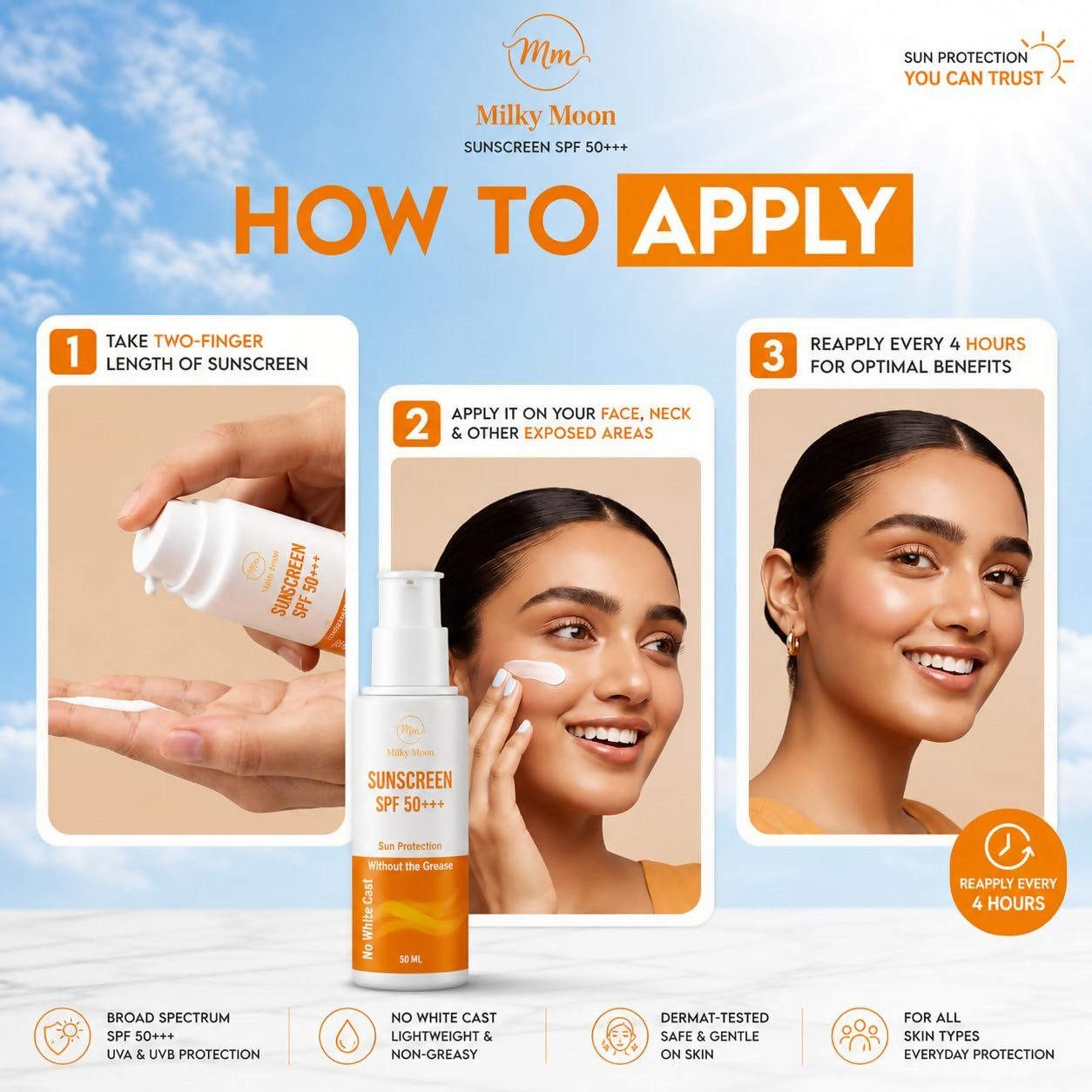Milky Moon Sunscreen For Oily Skin Spf 50 Pa+++ Lightweight & Non-Greasy