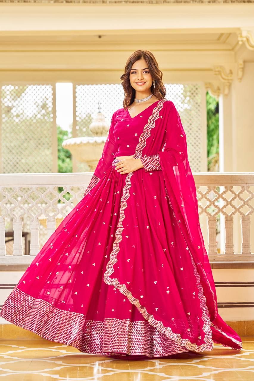 Aastha fashion Magenta Faux Georgette lehanga blouse fabric Glamorous Festival Lehenga Choli Lehenga Collection