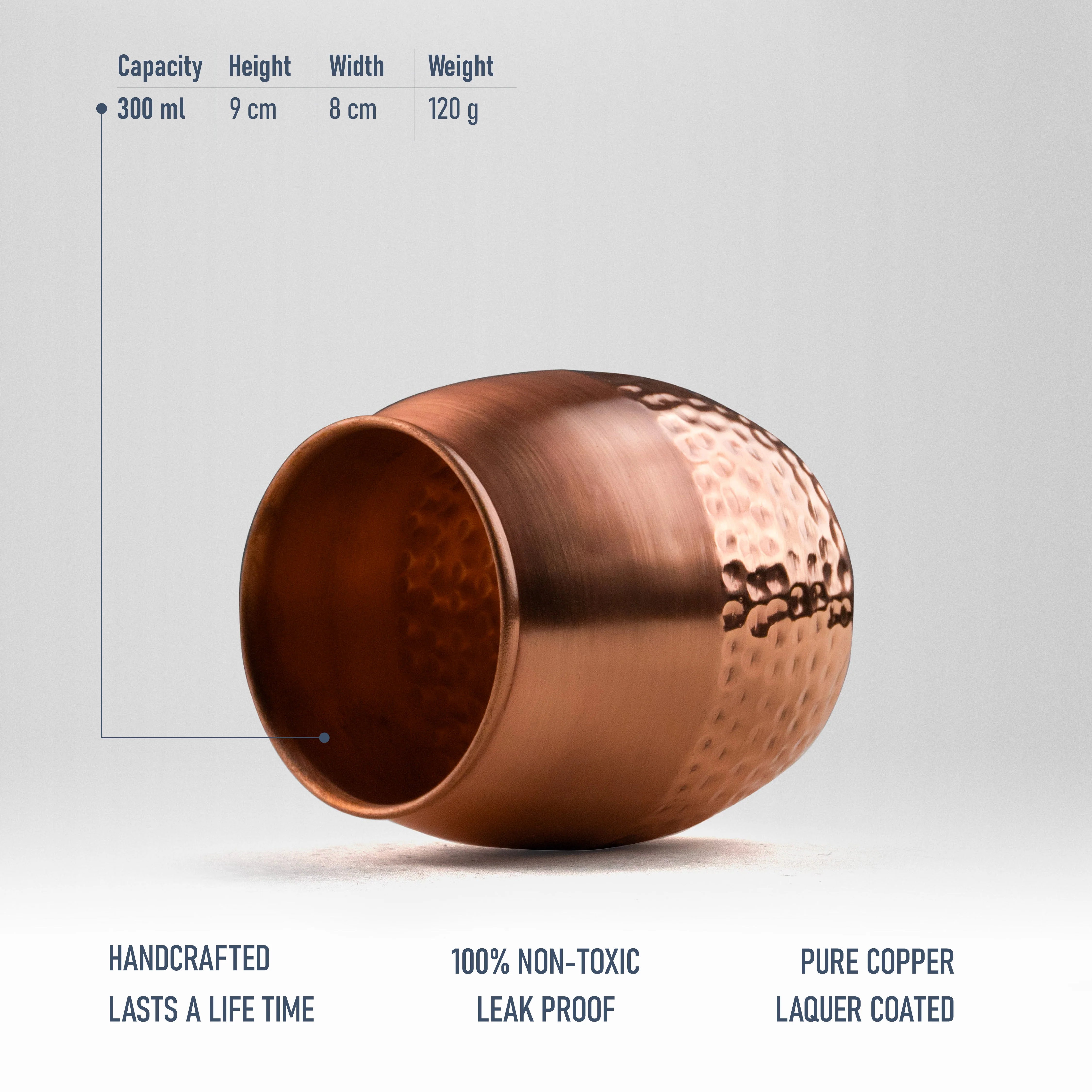 Health Smith Pure Copper Modern Glass - Lacquered for Shine & Protection