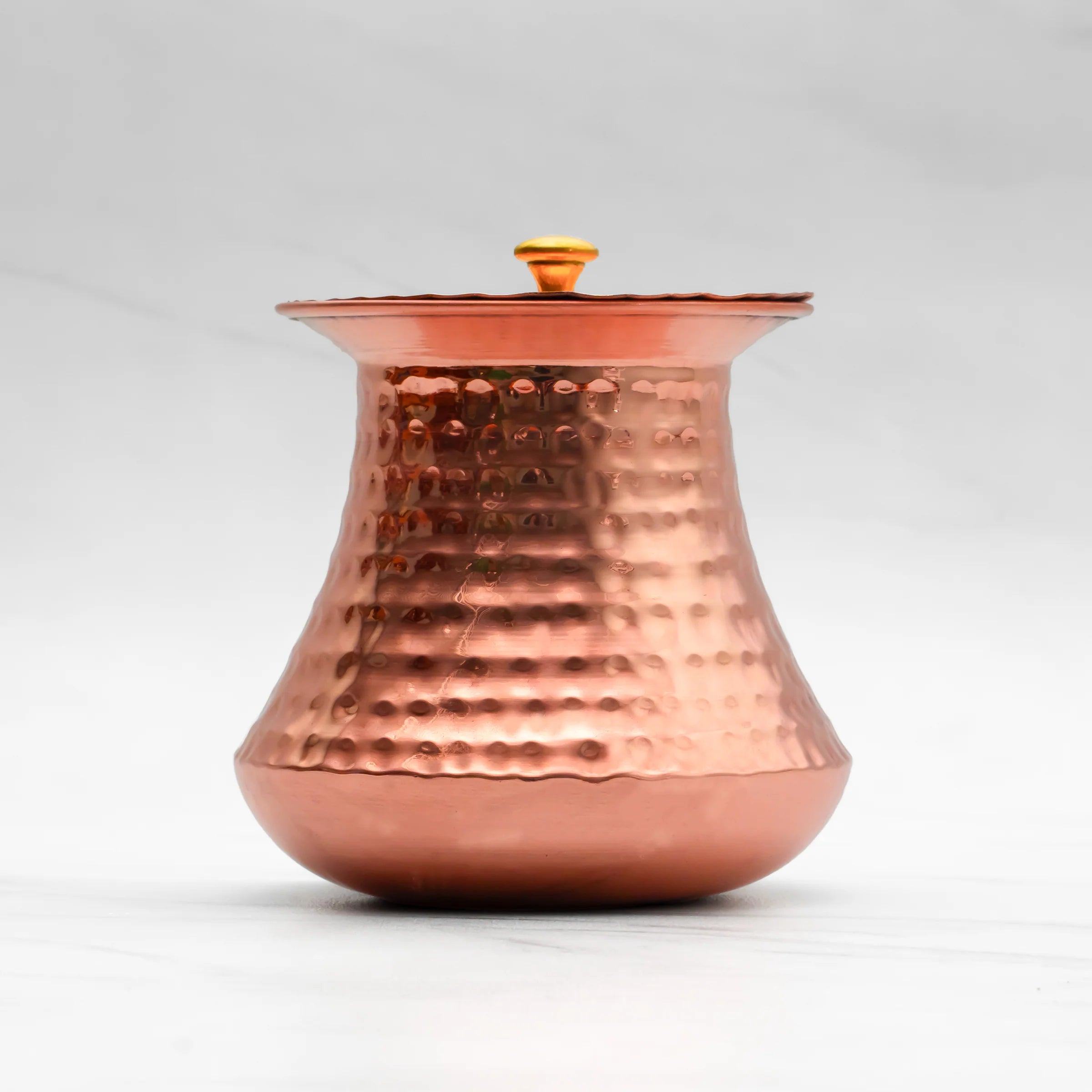 Health Smith Pure Copper Pistachio Lota with Hammered Finish With Lid – Lacquer Coated for Long Life