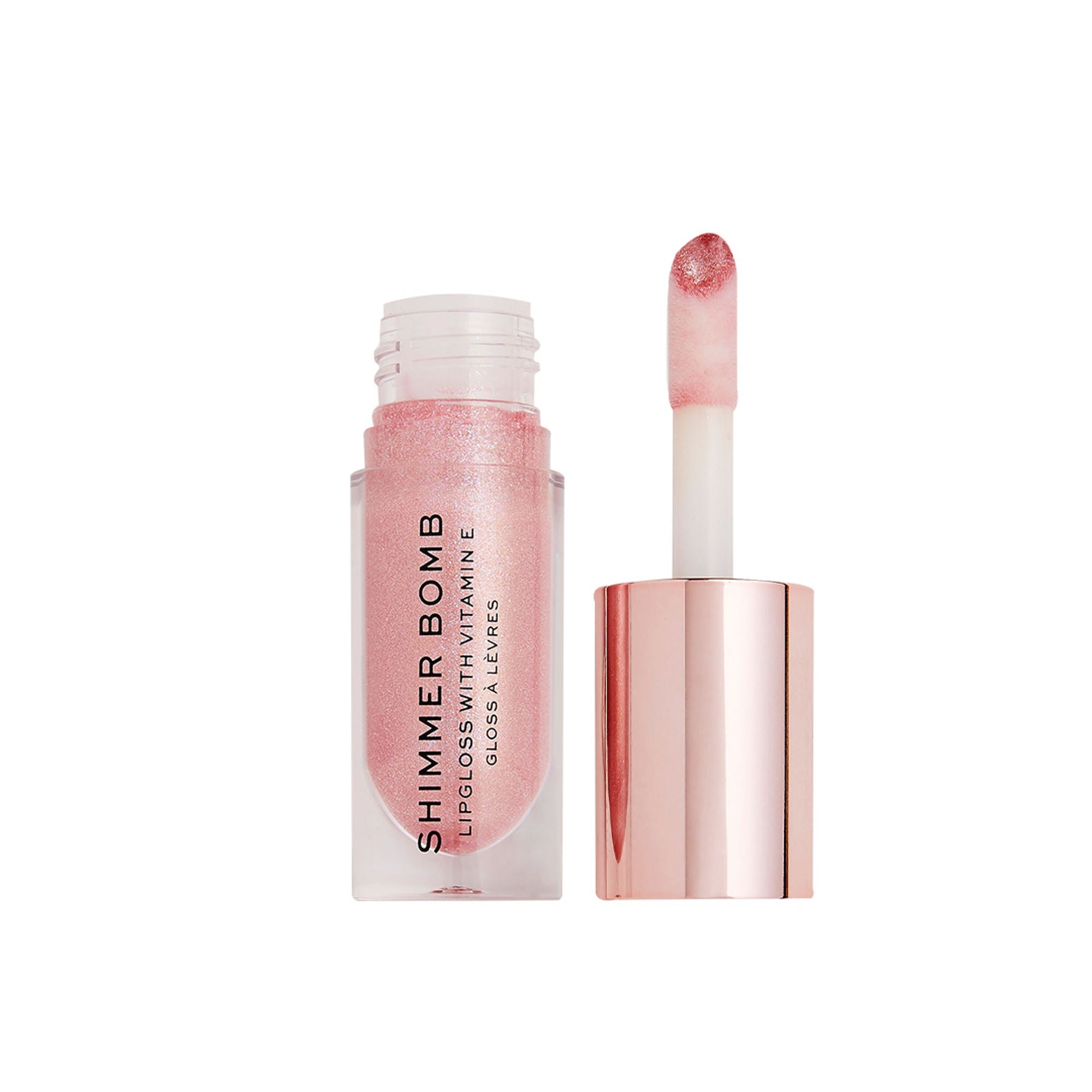 Makeup Revolution Shimmer Bomb Lip Gloss Infused With Vitamin E For Extra Nourishment - Glimmer Nude