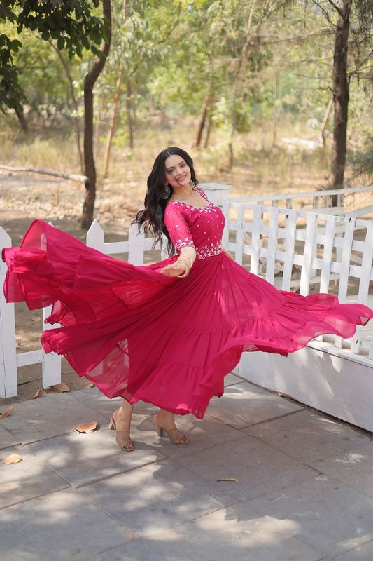 Aastha Pink Faux Blooming with Gown Embroidery Beads embroidery-work