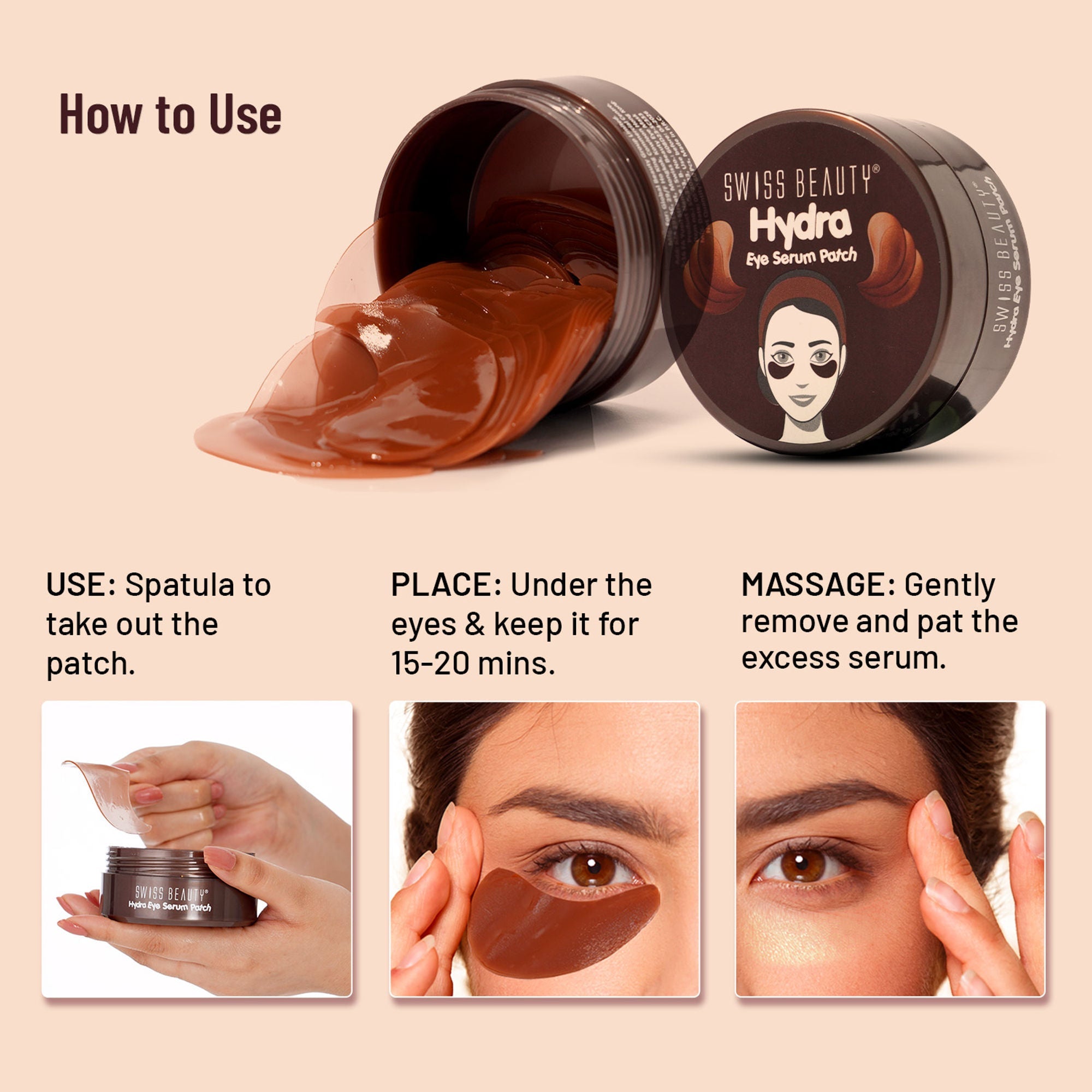 Swiss Beauty Hydra Eye Serum Patches For Dark Circles And Puffiness , Hydrate Skin - Coffee