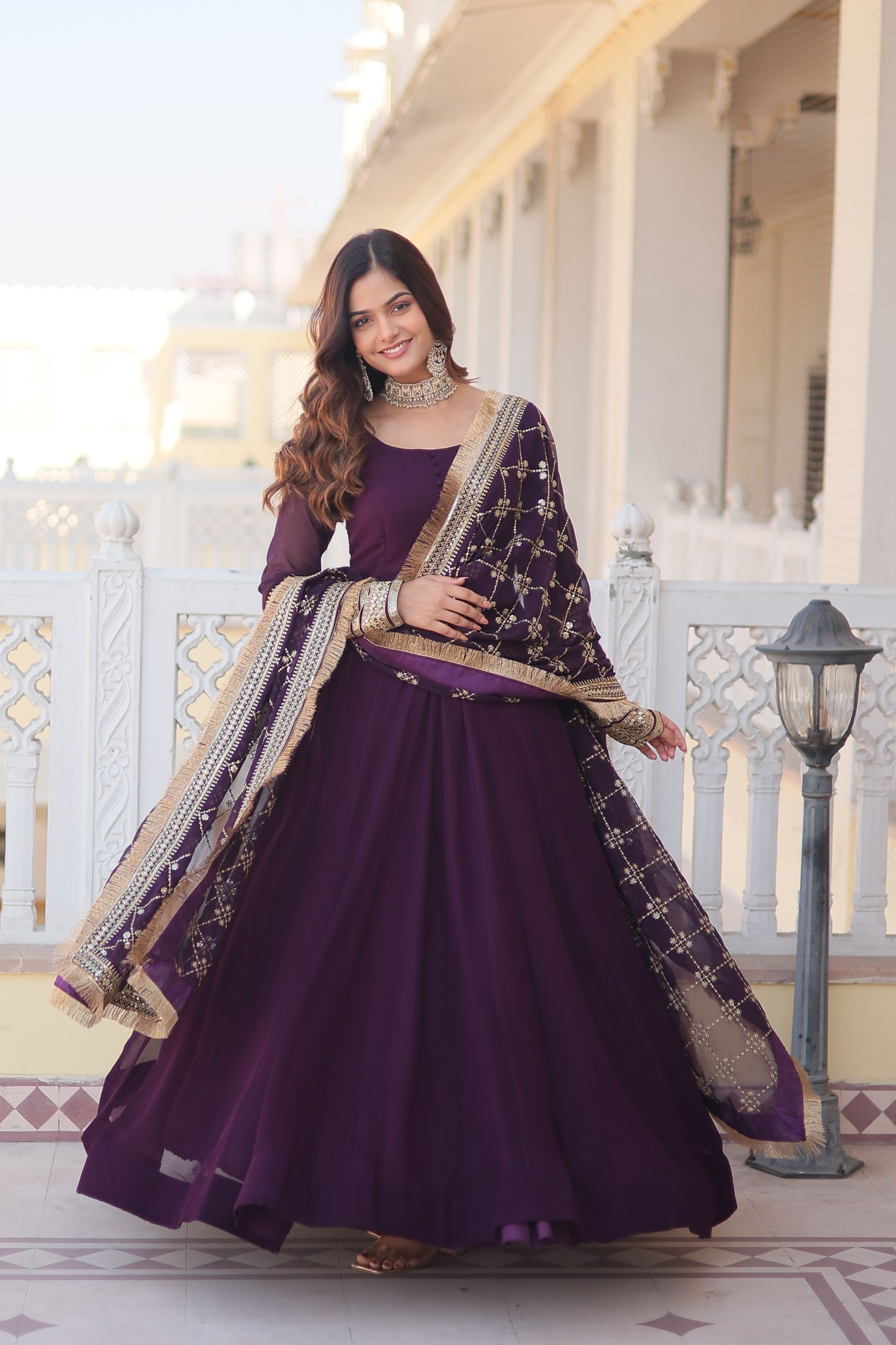 Aastha Wine Faux Blooming with Gown Embroidered Multi-Sequins work