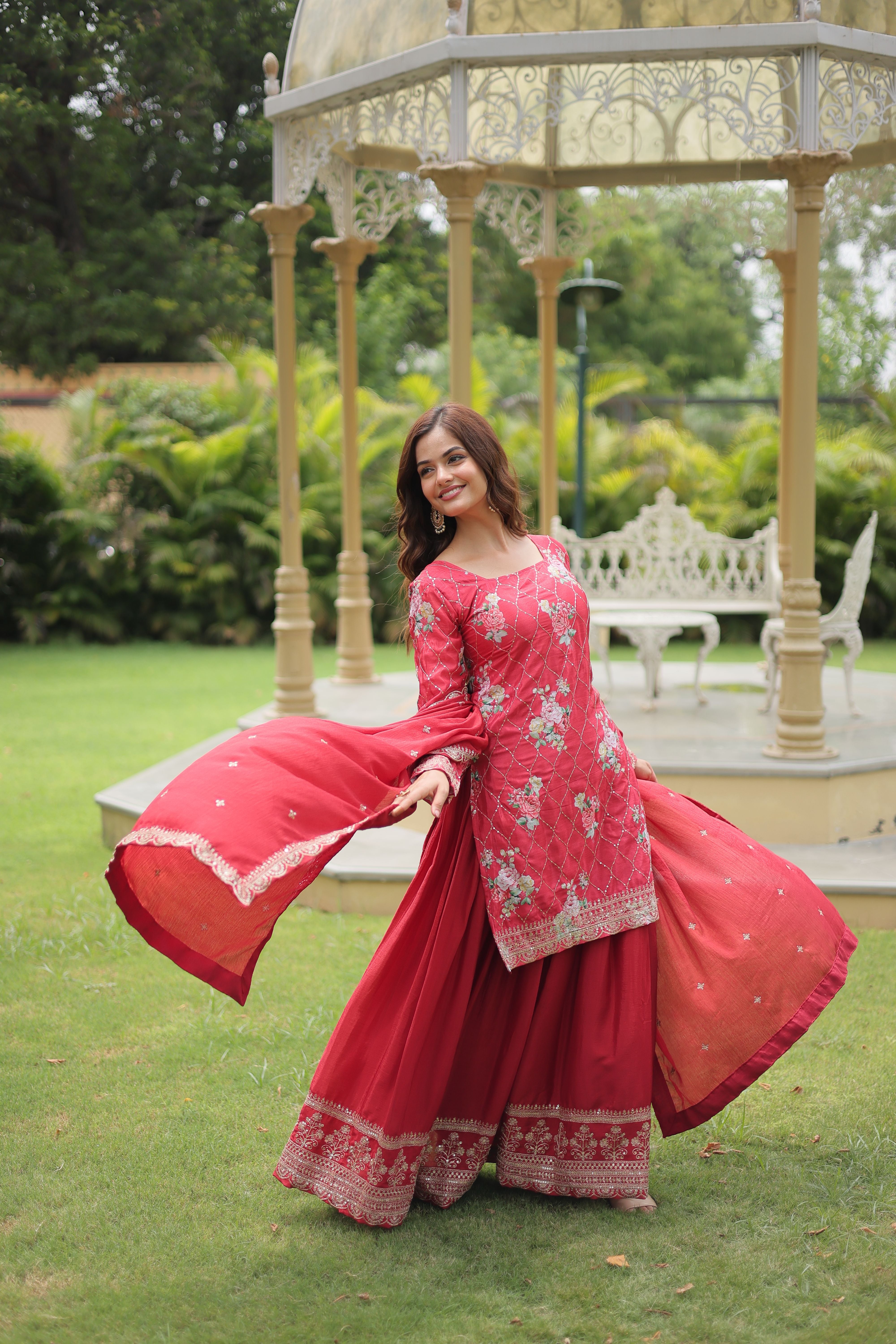 Aastha fashion Maroon Dupatta with Chinon kurti fabric