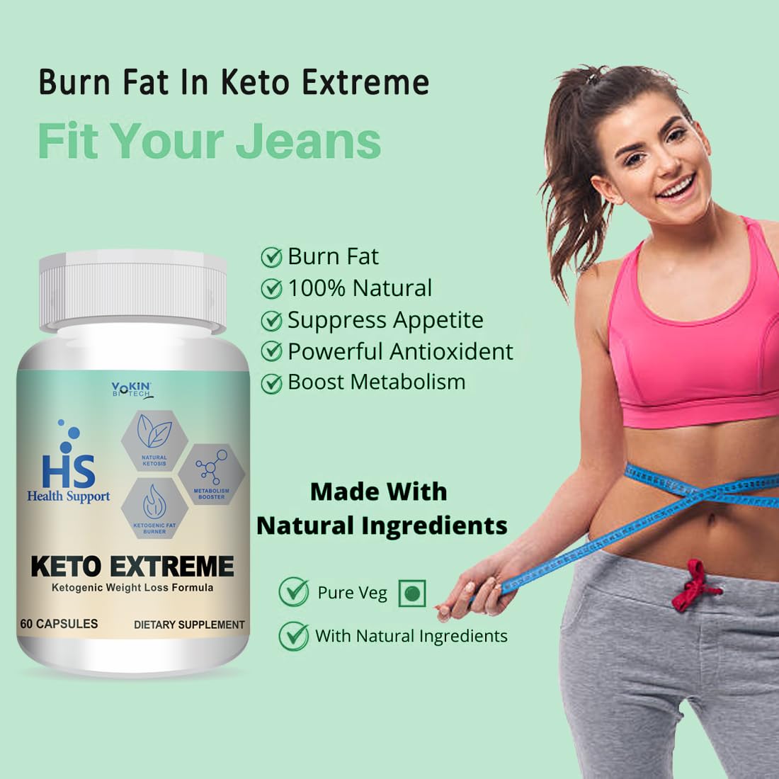 Vokin Biotech Keto Extreme Ketogenic Weight Loss Formula with Garcinia Cambogia Extract Fat Burner | Metabolism Booster
