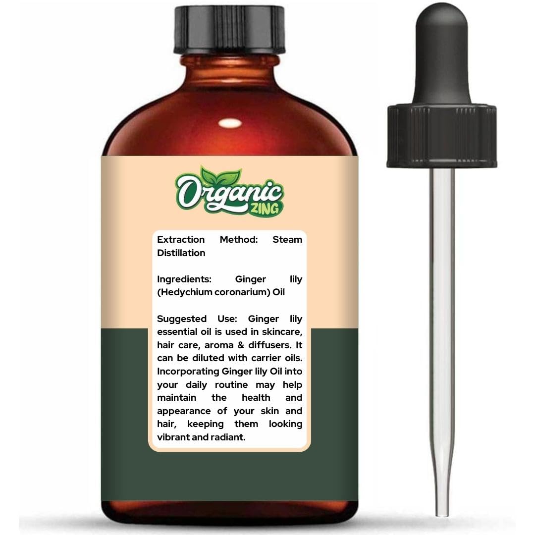 Organic Zing Ginger Lily (Hedychium coronarium) Oil | Pure & Natural Essential Oil for Skincare, Hair Care, Aroma and Diffusers