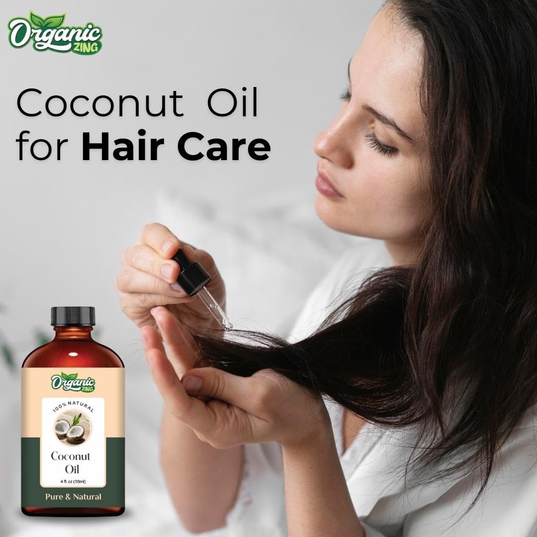 Organic Zing Coconut (Cocos Nucifera) Oil | Pure & Natural Carrier Oil for Skincare, Hair Care and Massage