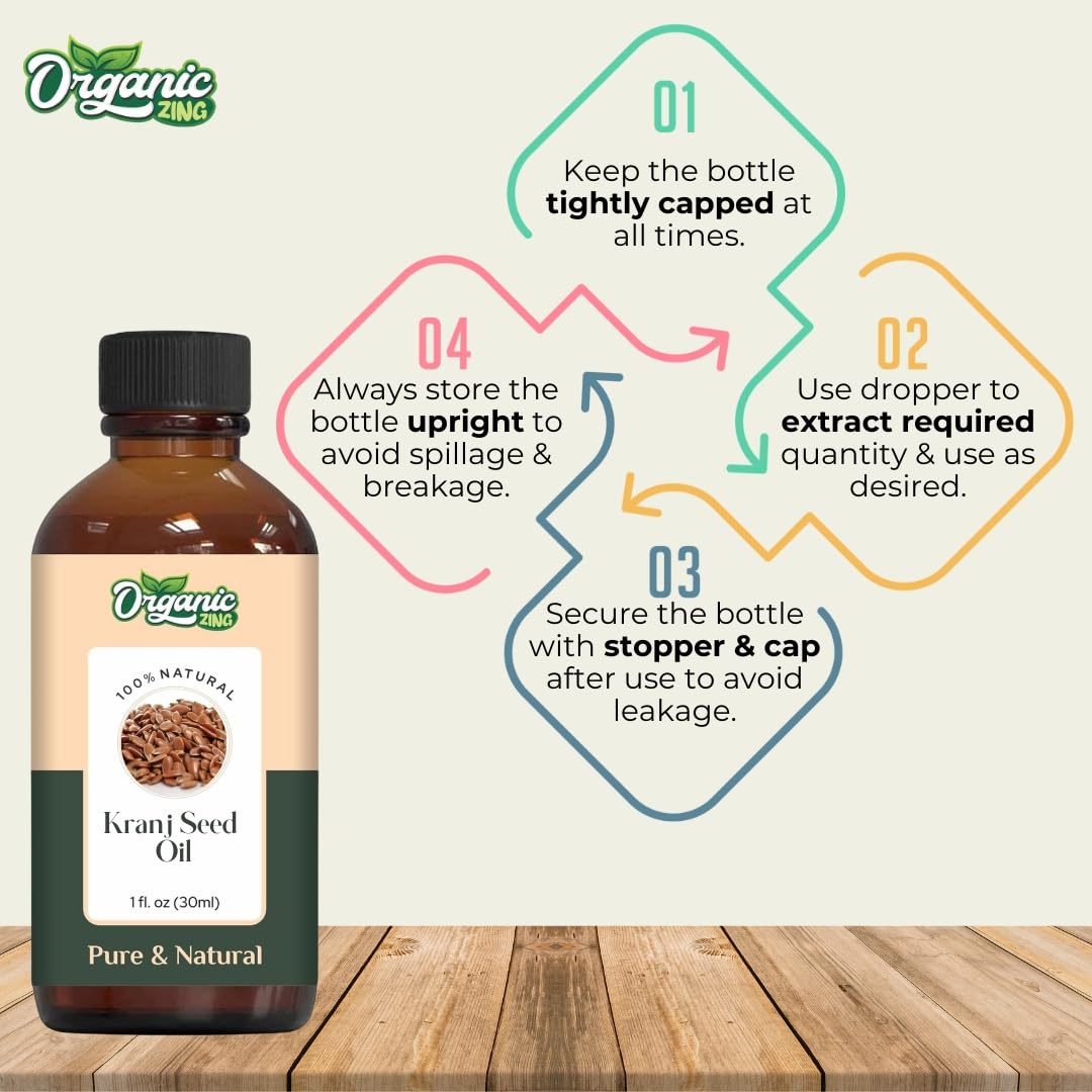 Organic Zing Karanj Seed (Pongamia Pinnata) Oil | Pure & Natural Carrier Oil for Skincare, Hair Care & Massage