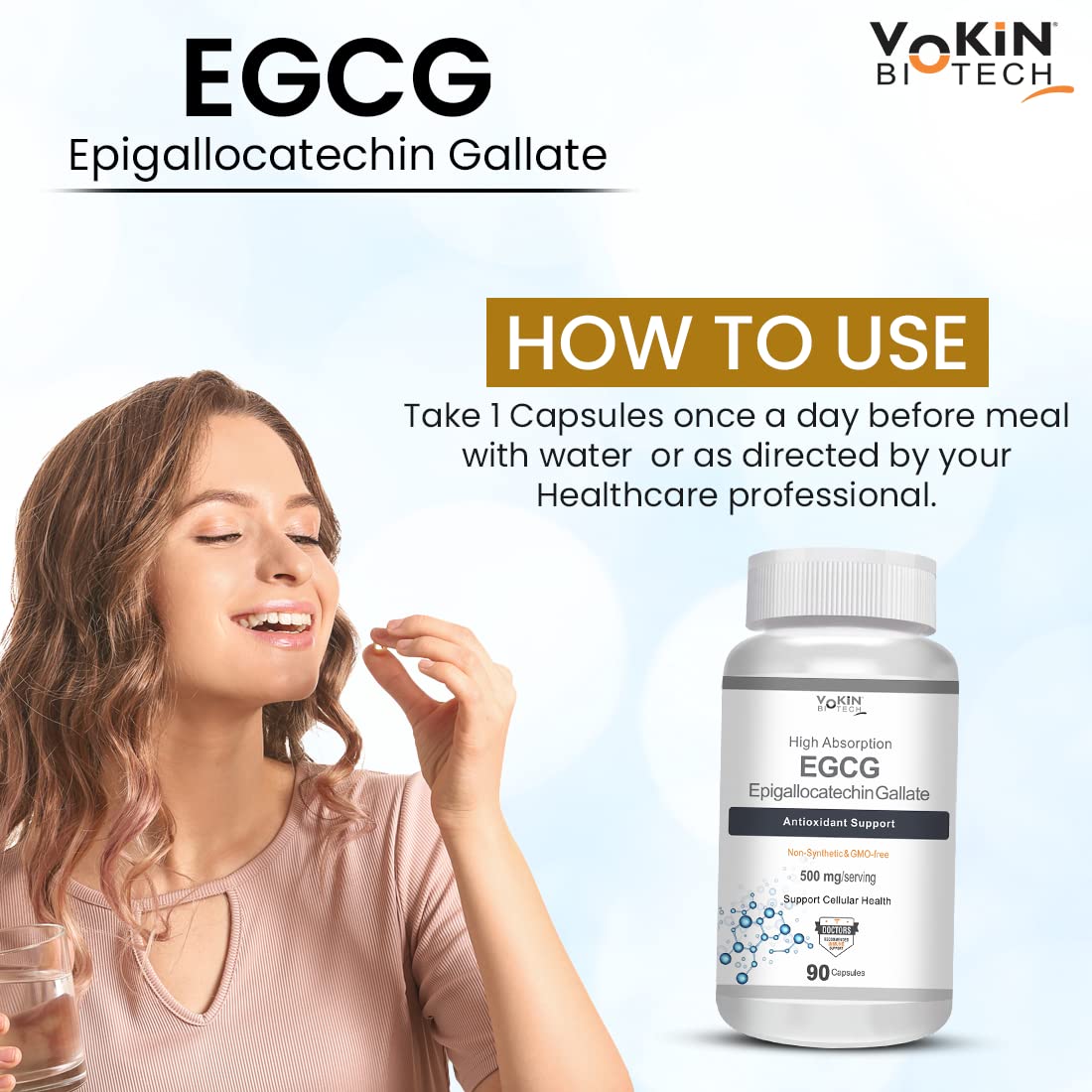 Vokin Biotech EGCG from Green Tea Leaf Extract 500mg EGCG - Antioxidant Support