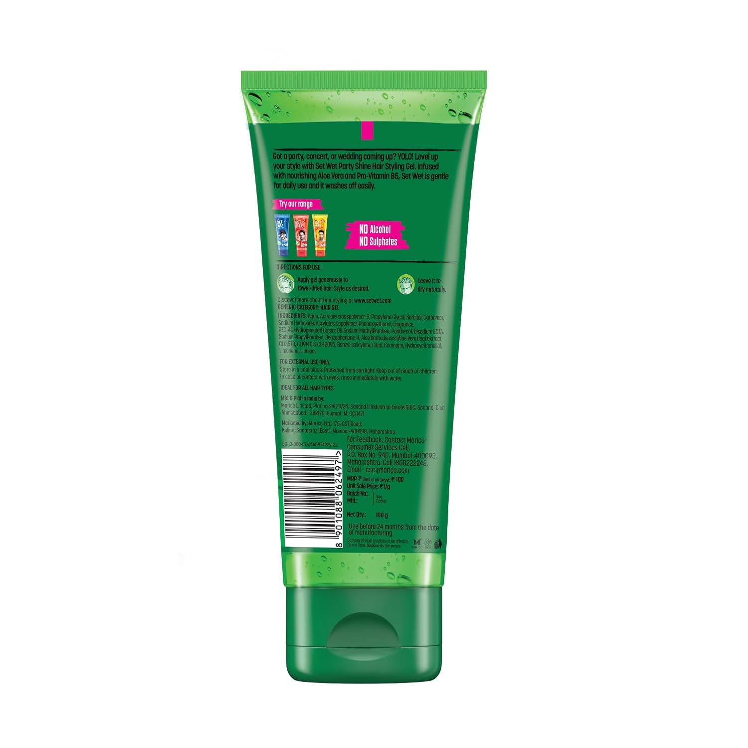Set Wet Hair Gel for Men Vertical Hold Strong Hold High Shine