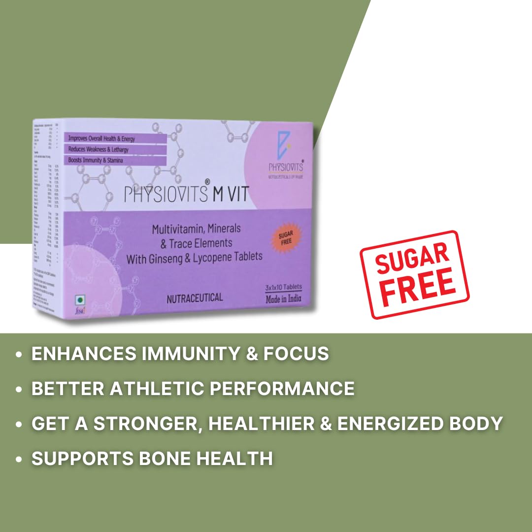 Physiovits M VIT: Multivitamins, Minerals & Trace Elements - Your Daily support for Strength, stamina, energy and immunity boost - Box of 30 Capsules