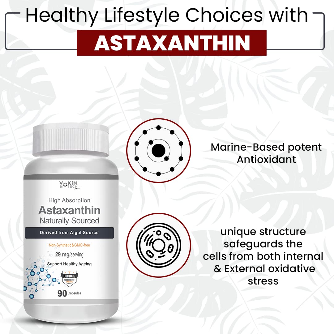 Vokin Biotech Astaxanthin 29mg - Naturally Sourced from Algae - Non-Synthetic - Best or Healthy Ageing