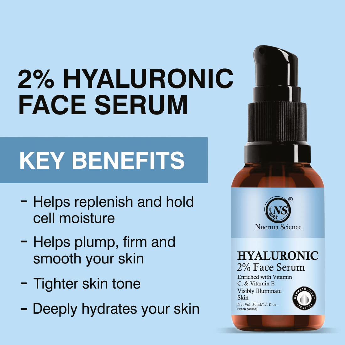 Nuerma Science 2% Hyaluronic Acid Face Serum | Hydrates, Firms & Brightens