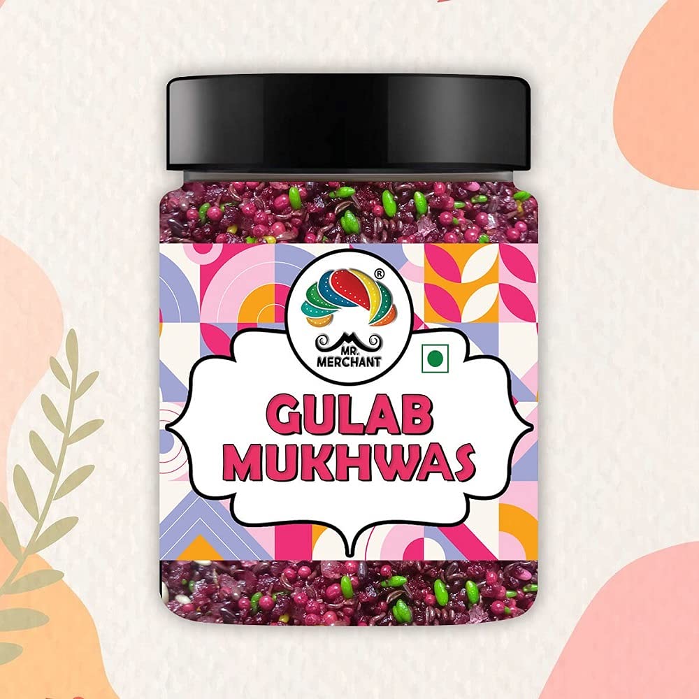 Mr. Merchant Gulab Mukhwas, Traditional Mouth Freshener Mukhwas Mix (Pack of 1 (300g Jar Pack))